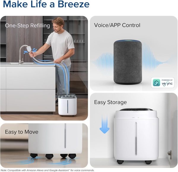 LEVOIT Superior 6000S Smart Evaporative Humidifiers for Home Whole House up to 3000ft², 6 Gal, Last 72-Hour, Premium Filter, Dry Mode, Wheels & Water Fill Hose & Foldable Storage - Quiet Sleep Mode - Image 6