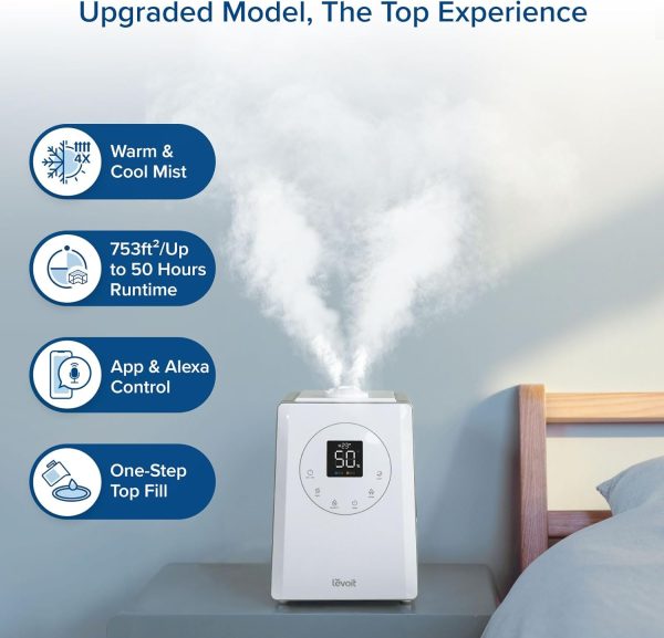 LEVOIT LV600S Smart Warm and Cool Mist Humidifiers for Home Bedroom Large Room, (6L) 753ft² Coverage, Quickly & Evenly Humidify Whole House, Easy Top Fill, App & Voice Control - Quiet Sleep Mode - Image 3