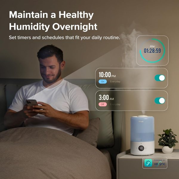 LEVOIT Dual 200S Smart Humidifiers for Bedroom, Top Fill, Customize Humidity for Home, Baby Nursery & Plants with Humidistat, Essential Oil Diffuser, Schedule, Timer, APP & Voice Control, 3L, Blue - Image 4