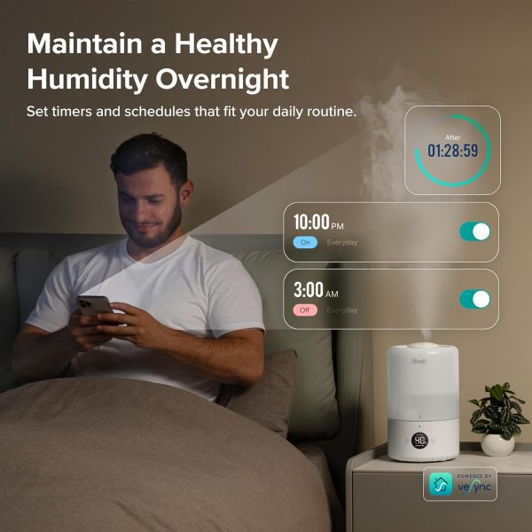 LEVOIT Dual 200S Smart Humidifiers for Bedroom, Top Fill, Customize Humidity for Home, Baby Nursery & Plants with Humidistat, Essential Oil Diffuser, Schedule, Timer, APP & Voice Control, 3L, Blue - Image 12