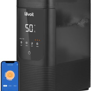 LEVOIT 6L Smart Warm and Cool Mist Humidifiers for Home Bedroom, 60H Runtime and Auto Customized Humidity for Large room, Schedule, Easy Top Fill, Essential Oil Diffuser, Whisper-Quiet, Handle, Black