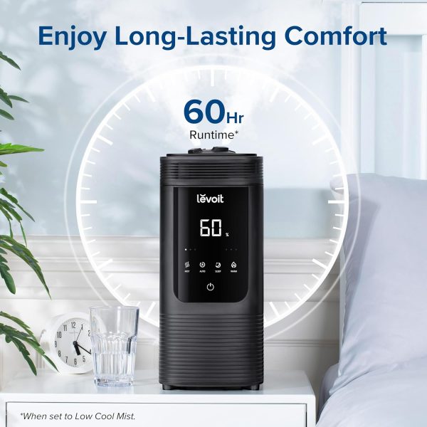 LEVOIT 6L Smart Warm and Cool Mist Humidifiers for Home Bedroom, 60H Runtime and Auto Customized Humidity for Large room, Schedule, Easy Top Fill, Essential Oil Diffuser, Whisper-Quiet, Handle, Black - Image 2