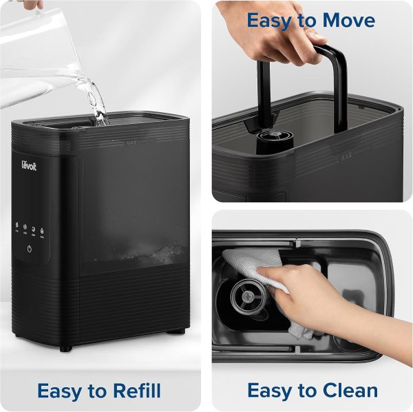LEVOIT 6L Smart Warm and Cool Mist Humidifiers for Home Bedroom, 60H Runtime and Auto Customized Humidity for Large room, Schedule, Easy Top Fill, Essential Oil Diffuser, Whisper-Quiet, Handle, Black - Image 7