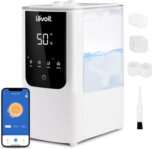 LEVOIT 6L Smart Warm and Cool Mist Humidifiers for Home Bedroom, 60H Runtime and Auto Customized Humidity for Large room, Schedule, Easy Top Fill, Essential Oil Diffuser, Whisper-Quiet, Handle, Black - Image 18