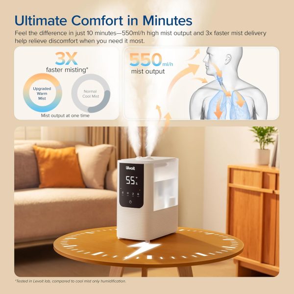 LEVOIT 6L Smart Warm and Cool Mist Humidifiers for Home Bedroom, 60H Runtime and Auto Customized Humidity for Large room, Schedule, Easy Top Fill, Essential Oil Diffuser, Whisper-Quiet, Handle, Black - Image 20