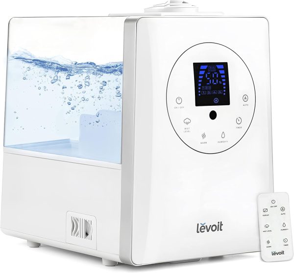 LEVOIT Humidifiers for Bedroom Large Room Home, 6L Warm and Cool Mist Ultrasonic Air Vaporizer for Plants and Whole House, Built-in Humidity Sensor, Essential Oil Diffuser, Whisper Quiet, Timer, White