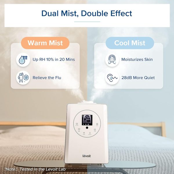 LEVOIT Humidifiers for Bedroom Large Room Home, 6L Warm and Cool Mist Ultrasonic Air Vaporizer for Plants and Whole House, Built-in Humidity Sensor, Essential Oil Diffuser, Whisper Quiet, Timer, White - Image 3