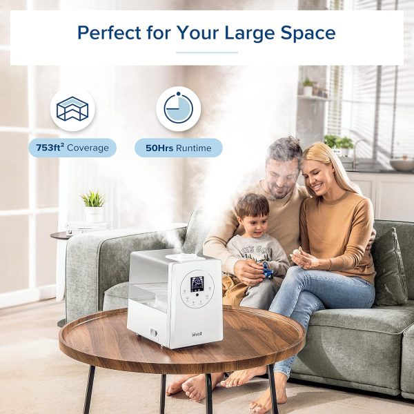 LEVOIT Humidifiers for Bedroom Large Room Home, 6L Warm and Cool Mist Ultrasonic Air Vaporizer for Plants and Whole House, Built-in Humidity Sensor, Essential Oil Diffuser, Whisper Quiet, Timer, White - Image 4