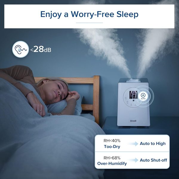 LEVOIT Humidifiers for Bedroom Large Room Home, 6L Warm and Cool Mist Ultrasonic Air Vaporizer for Plants and Whole House, Built-in Humidity Sensor, Essential Oil Diffuser, Whisper Quiet, Timer, White - Image 5