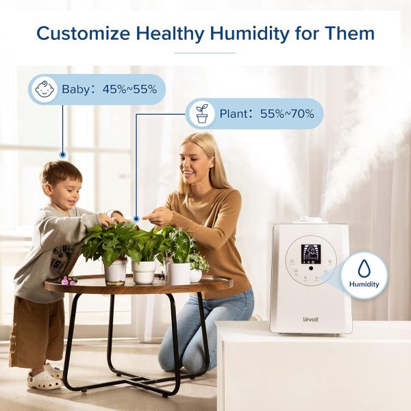 LEVOIT Humidifiers for Bedroom Large Room Home, 6L Warm and Cool Mist Ultrasonic Air Vaporizer for Plants and Whole House, Built-in Humidity Sensor, Essential Oil Diffuser, Whisper Quiet, Timer, White - Image 6