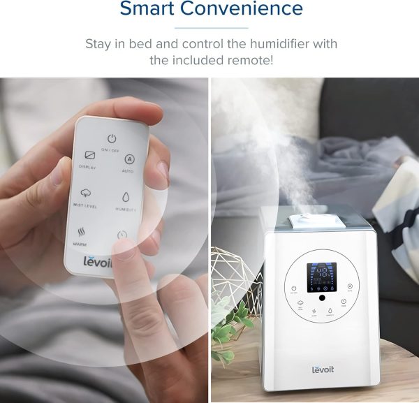 LEVOIT Humidifiers for Bedroom Large Room Home, 6L Warm and Cool Mist Ultrasonic Air Vaporizer for Plants and Whole House, Built-in Humidity Sensor, Essential Oil Diffuser, Whisper Quiet, Timer, White - Image 8