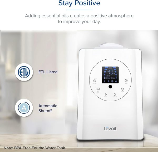 LEVOIT Humidifiers for Bedroom Large Room Home, 6L Warm and Cool Mist Ultrasonic Air Vaporizer for Plants and Whole House, Built-in Humidity Sensor, Essential Oil Diffuser, Whisper Quiet, Timer, White - Image 10