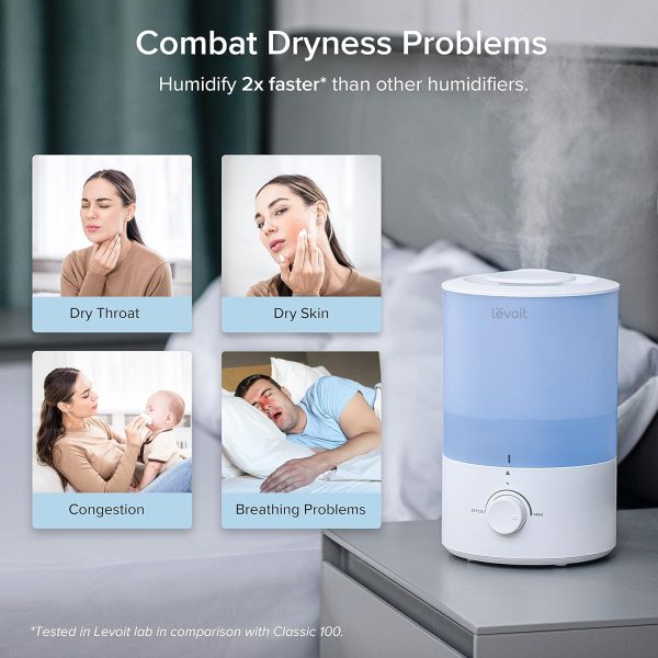LEVOIT Classic 160 Top-Fill Ultrasonic Cool Mist Humidifier, Super Easy to Fill and Clean, Quiet Operation for Bedroom Home Baby & Plants, Auto Shut-off for Safety, 360° Rotating Nozzle, 2.5L, Black - Image 22