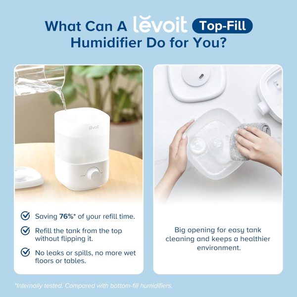 LEVOIT Classic 160 Top-Fill Ultrasonic Cool Mist Humidifier, Super Easy to Fill and Clean, Quiet Operation for Bedroom Home Baby & Plants, Auto Shut-off for Safety, 360° Rotating Nozzle, 2.5L, Black - Image 26
