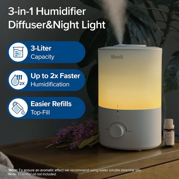 LEVOIT Classic 160 Top-Fill Ultrasonic Cool Mist Humidifier, Super Easy to Fill and Clean, Quiet Operation for Bedroom Home Baby & Plants, Auto Shut-off for Safety, 360° Rotating Nozzle, 2.5L, Black - Image 43