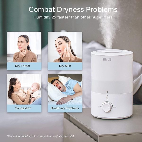 LEVOIT Classic 160 Top-Fill Ultrasonic Cool Mist Humidifier, Super Easy to Fill and Clean, Quiet Operation for Bedroom Home Baby & Plants, Auto Shut-off for Safety, 360° Rotating Nozzle, 2.5L, Black - Image 49